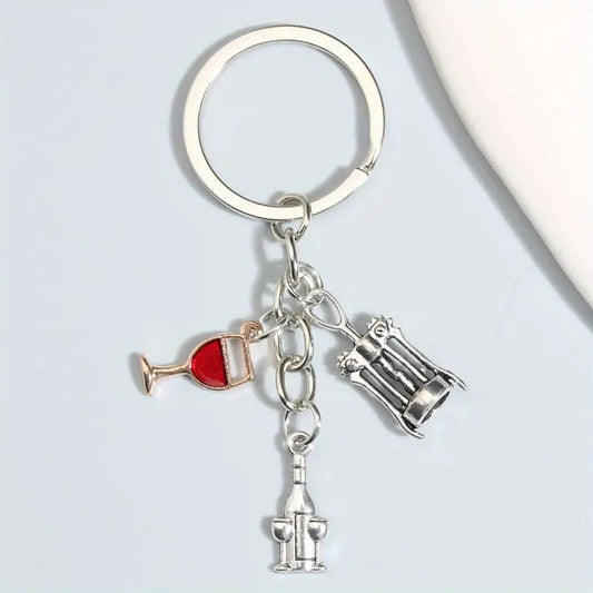 Llavero sacacorchos, copa y botellas