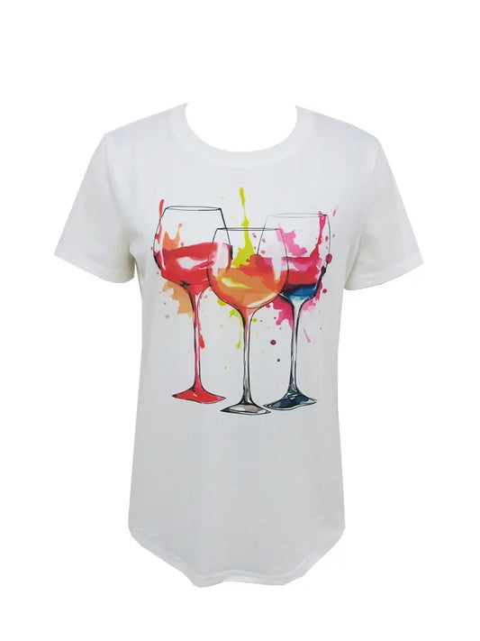 Camiseta estampado de vino para mujer